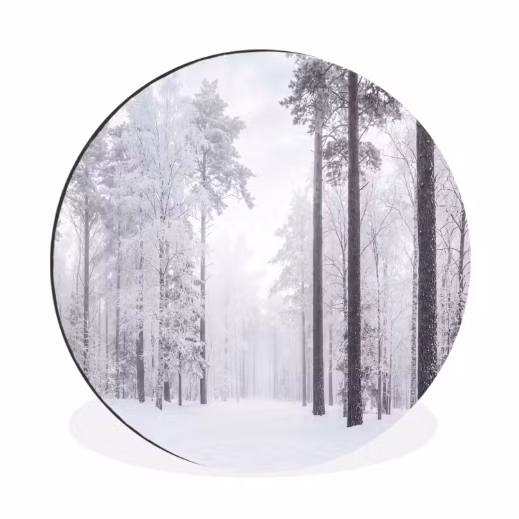 Bos - Sneeuw - Pad - Winter - Stilte Wandcirkel aluminium klein -3d