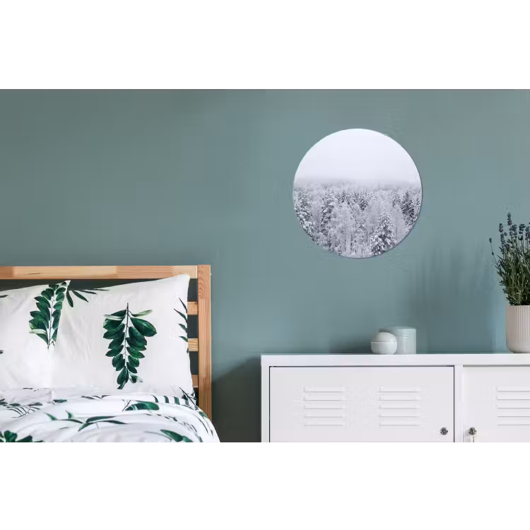 Bos - Sneeuw - Winter - Natuur - Wit Wandcirkel aluminium klein -slaapkamer