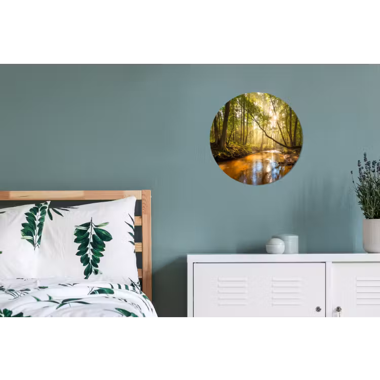 Bos - Beek - Zonlicht - Natuur - Groen Wandcirkel aluminium klein -slaapkamer