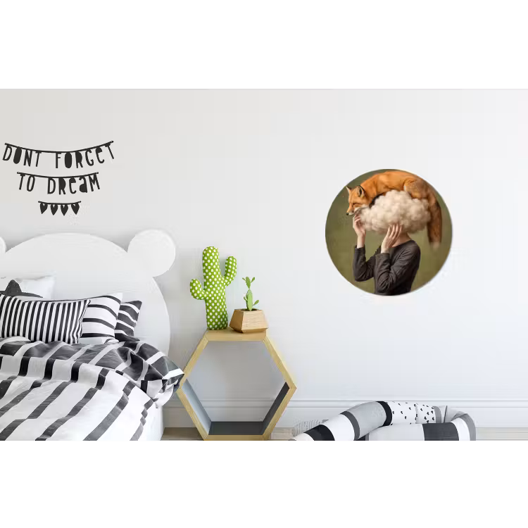 Vos - Surrealistisch - Groen Wandcirkel aluminium klein -kinderkamer
