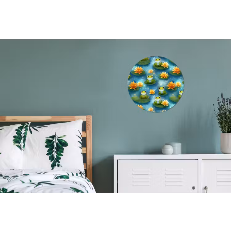 Kikker - Lelies - Groen Wandcirkel aluminium klein 190 -slaapkamer