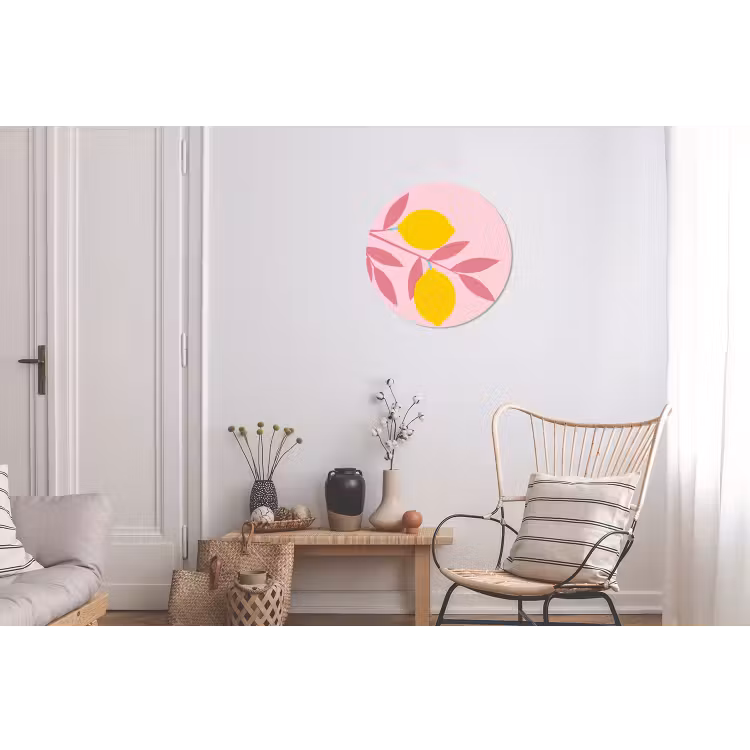 Fruit - Tak - Natuur - Abstract - Roze Wandcirkel aluminium klein -woonkamer