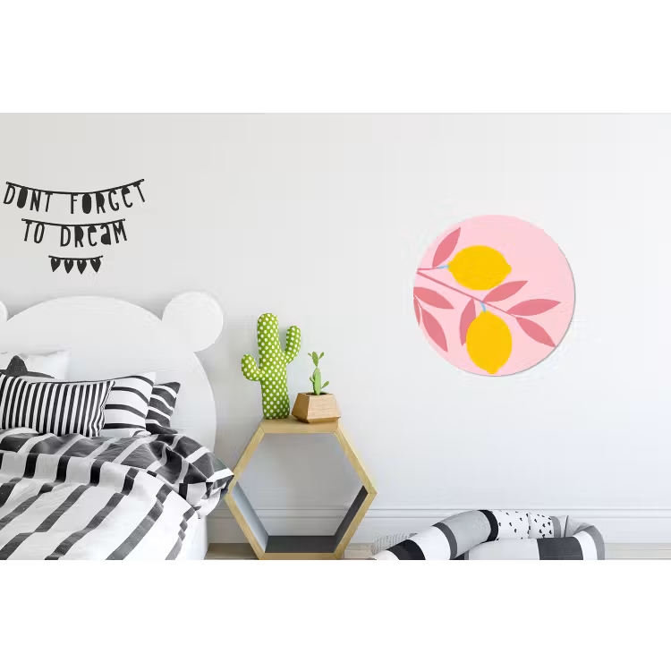 Fruit - Tak - Natuur - Abstract - Roze Wandcirkel aluminium klein -kinderkamer