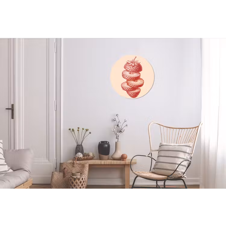 Fruit - Gesneden - Illustratie - Rood - Vintage Wandcirkel aluminium klein -woonkamer