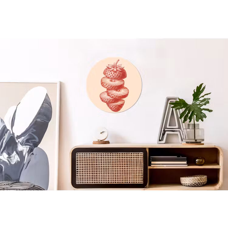 Fruit - Gesneden - Illustratie - Rood - Vintage Wandcirkel aluminium klein -kantoor