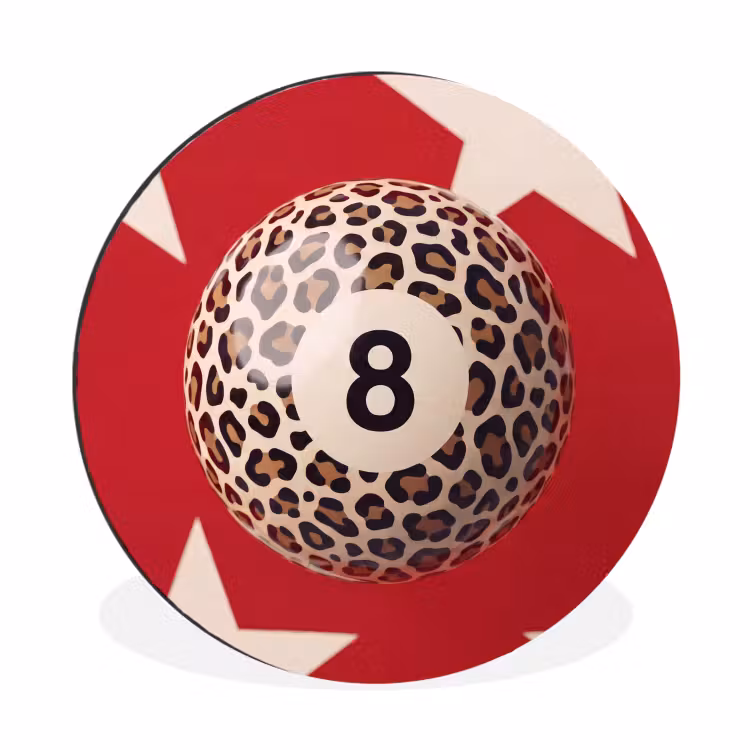 Spel - Dierenprint - Nummer 8 - Modern - Rood Wandcirkel aluminium klein -3d