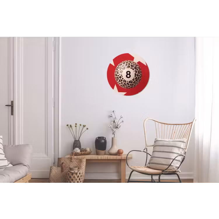 Spel - Dierenprint - Nummer 8 - Modern - Rood Wandcirkel aluminium klein -woonkamer