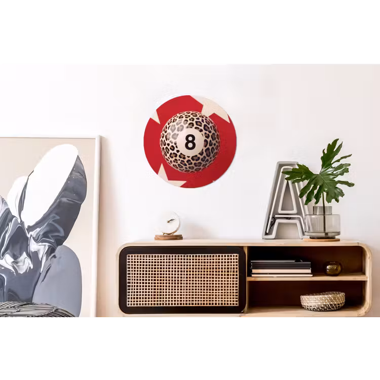Spel - Dierenprint - Nummer 8 - Modern - Rood Wandcirkel aluminium klein -kantoor
