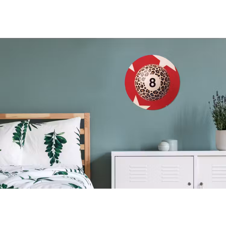 Spel - Dierenprint - Nummer 8 - Modern - Rood Wandcirkel aluminium klein -slaapkamer