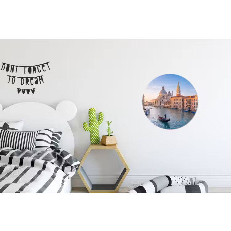 Gondel - Venetië - Kanaal - Stadsgezicht - Avondlicht Wandcirkel aluminium klein -kinderkamer