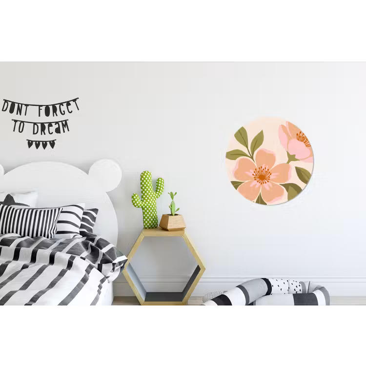 Grafisch - Bloemen - Roze Wandcirkel aluminium klein -kinderkamer
