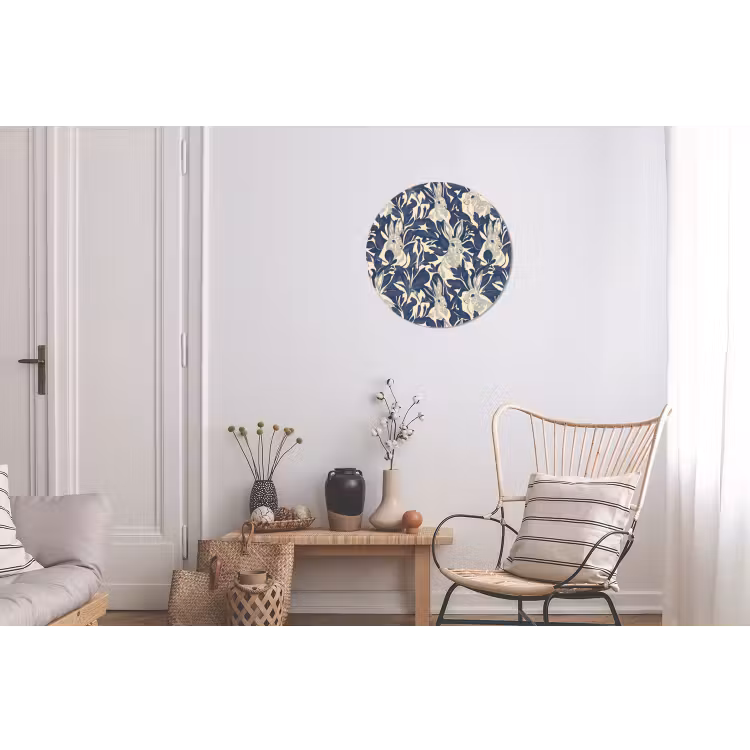 Hazen - Bladeren - Patroon - Blauw - Beige Wandcirkel aluminium klein 190 -woonkamer