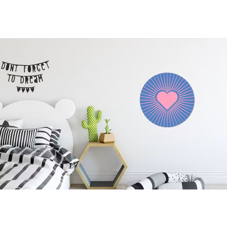 Hart - Stralen - Liefde - Modern - Roze Wandcirkel aluminium klein -kinderkamer