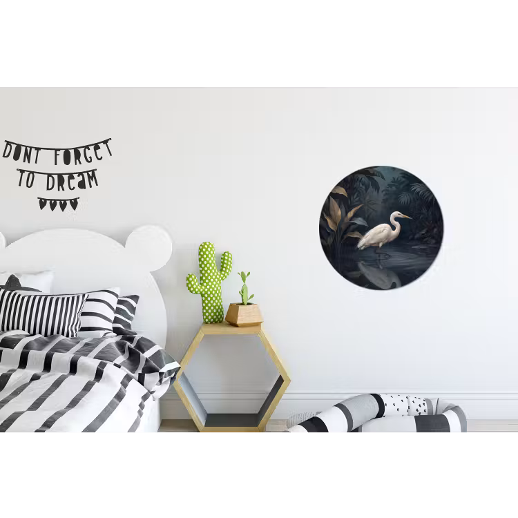 Reiger - Water - Natuur - Modern - Wit Wandcirkel aluminium klein -kinderkamer