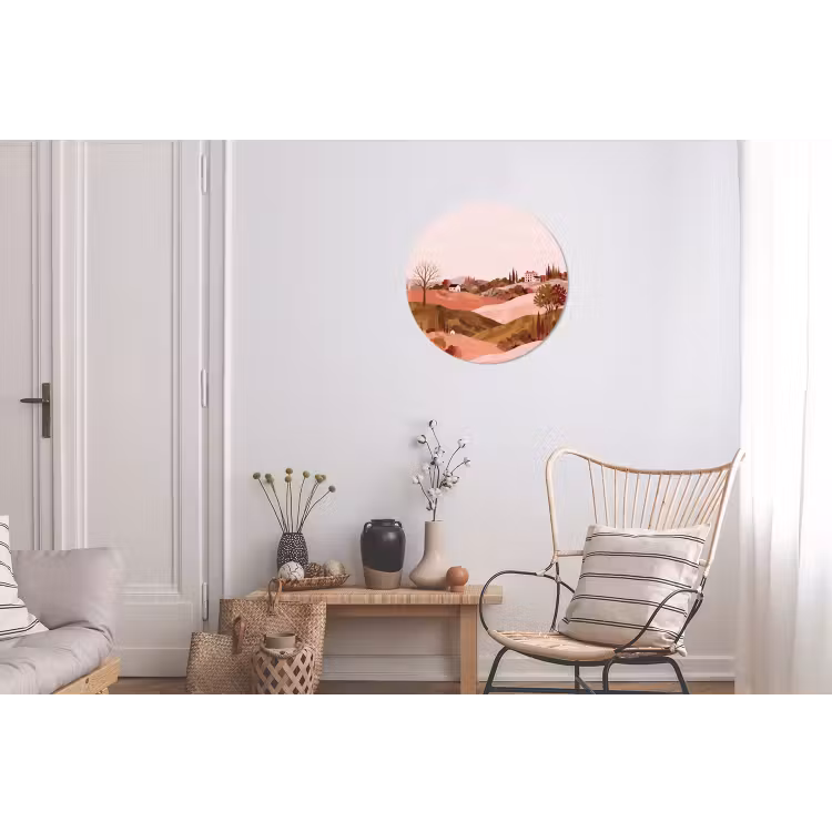 Heuvellandschap - Grafisch - Terracotta Wandcirkel aluminium klein -woonkamer