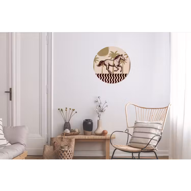Paard - Galopperend - Woestijn - Illustratie Wandcirkel aluminium klein -woonkamer