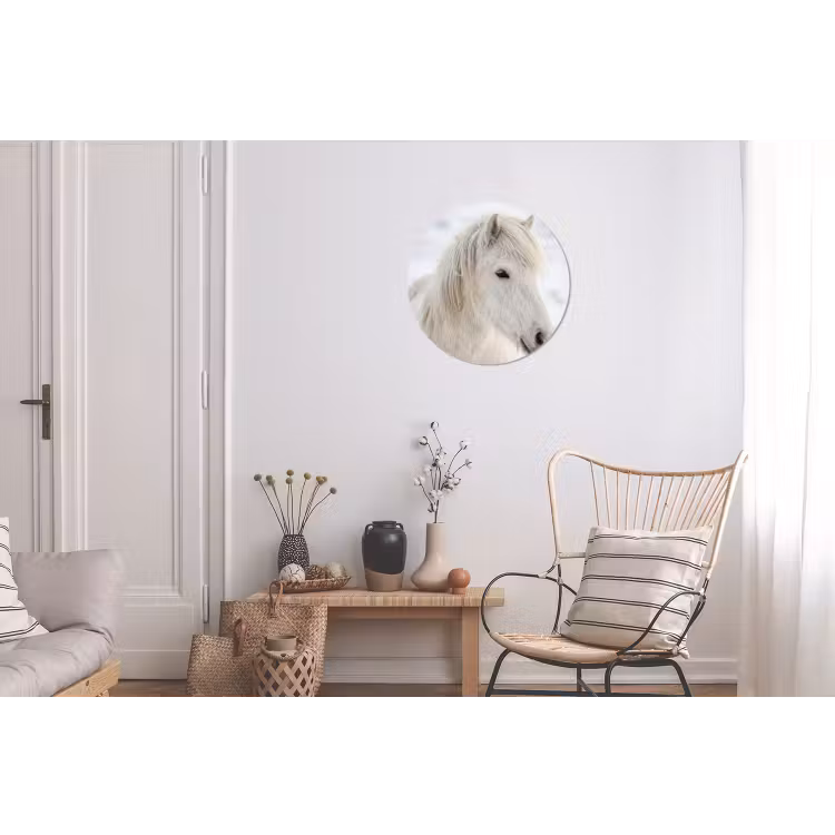 Paard - Kop - Winter - Dieren - Wit Wandcirkel aluminium klein -woonkamer
