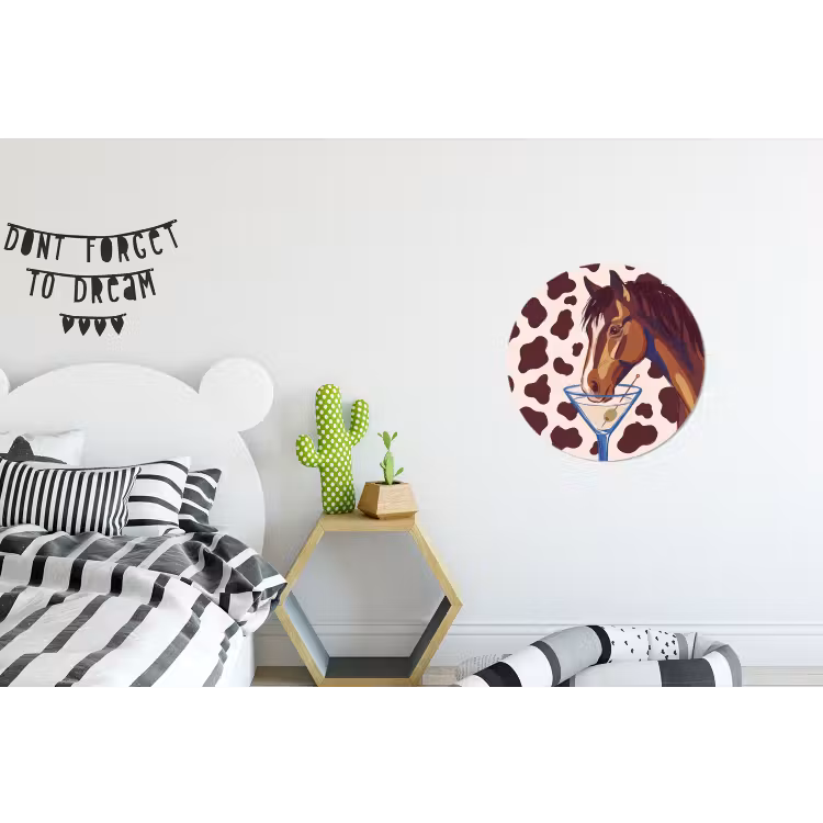 Paard - Martini - Dieren - Abstract - Bruin Wandcirkel aluminium klein -kinderkamer