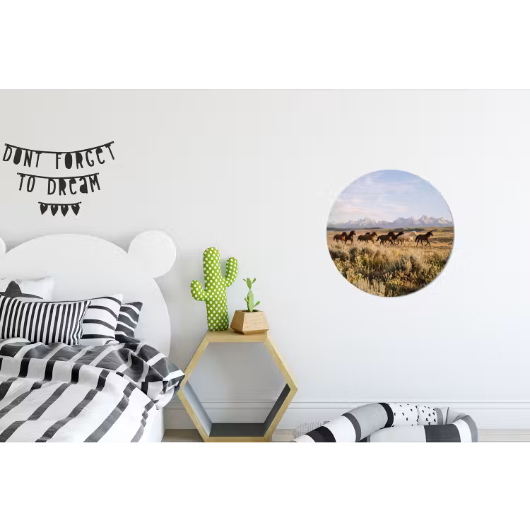 Paarden - Kudde - Bergen - Vrijheid - Wild Wandcirkel aluminium klein -kinderkamer