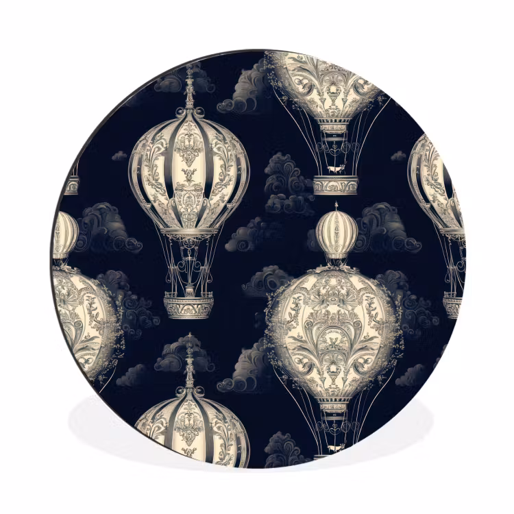 Luchtballonnen - Wolken - Patroon - Donkerblauw Wandcirkel aluminium klein 190 -3d