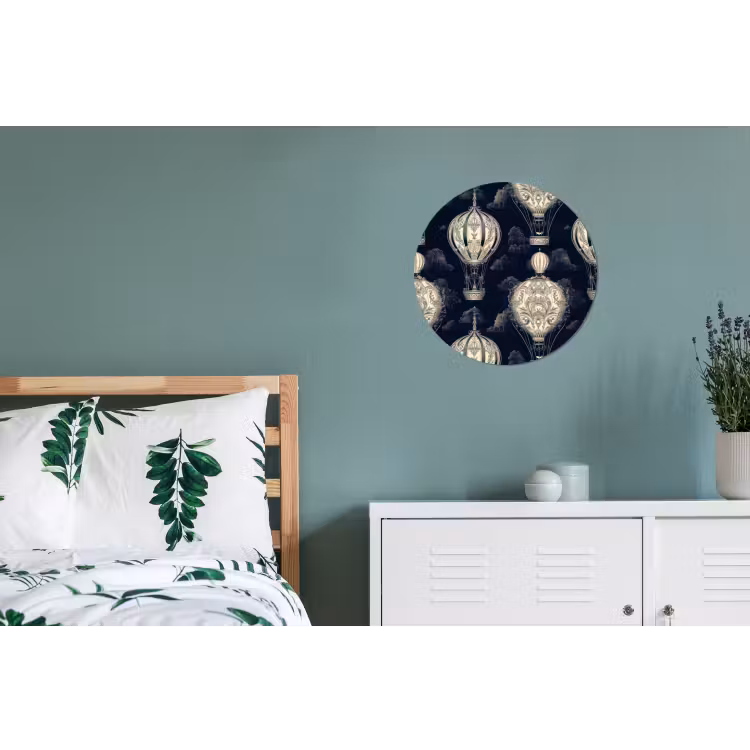 Luchtballonnen - Wolken - Patroon - Donkerblauw Wandcirkel aluminium klein 190 -slaapkamer