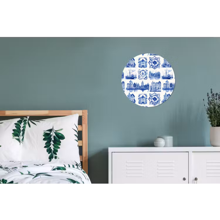 Huizen - Schepen - Blauw Wandcirkel aluminium klein 190 -slaapkamer