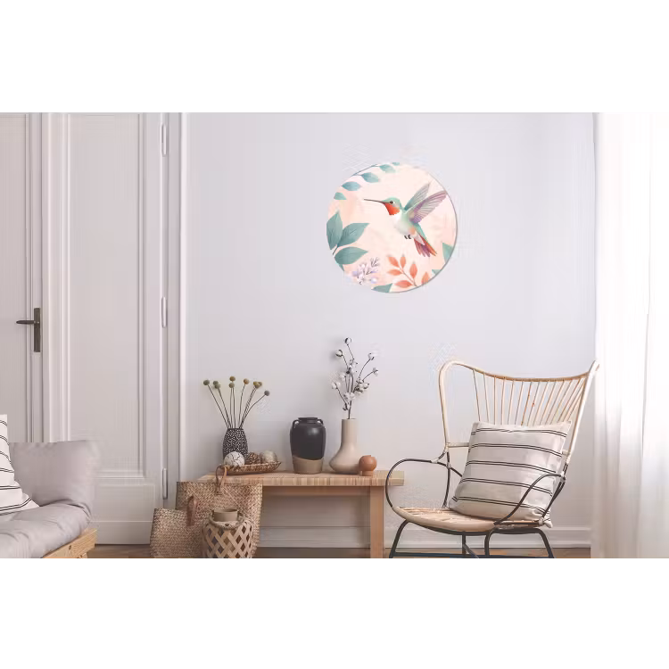 Kolibrie - Vliegen - Natuur - Illustratie - Kleurrijk Wandcirkel aluminium klein -woonkamer