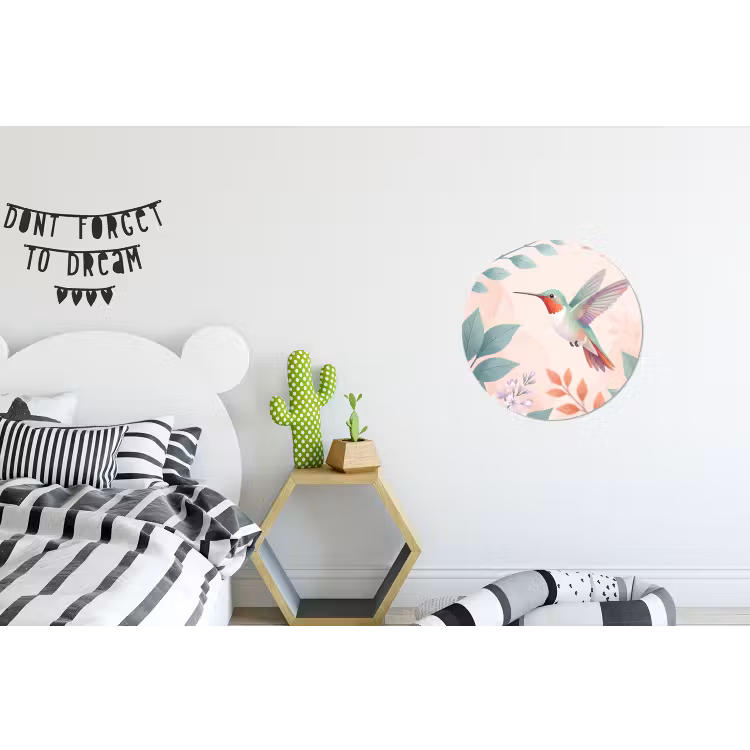 Kolibrie - Vliegen - Natuur - Illustratie - Kleurrijk Wandcirkel aluminium klein -kinderkamer