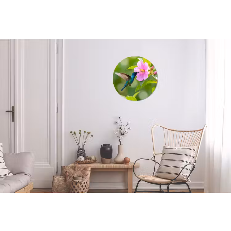 Kolibrie - Bloem - Natuur - Groen Wandcirkel aluminium klein -woonkamer