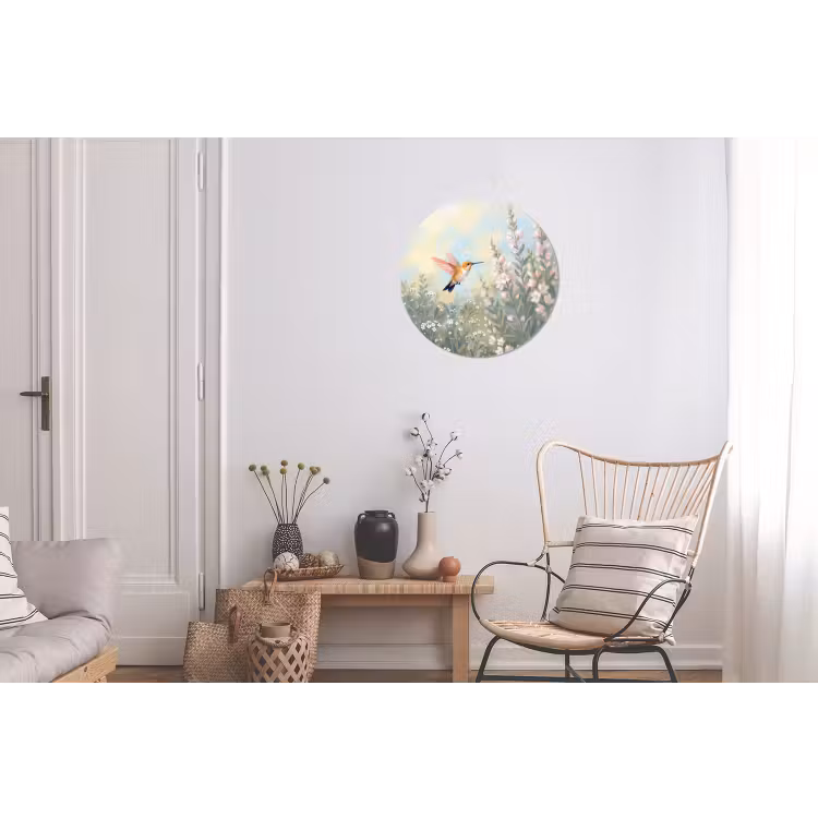 Kolibrie - Illustratie - Kleurrijk Wandcirkel aluminium klein -woonkamer