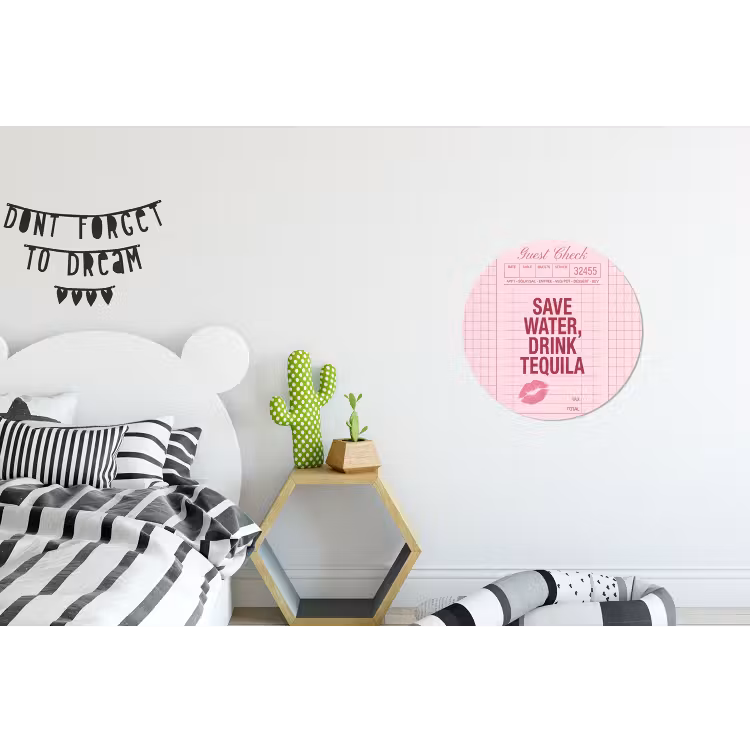 Humor - Drank - Tekst - Roze Wandcirkel aluminium klein -kinderkamer