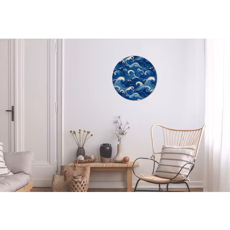 Japans - Oceaan - Golven - Blauw Wandcirkel aluminium klein 190 -woonkamer