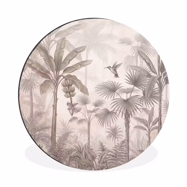 Jungle - Banenboom - Kolibrie - Beige Wandcirkel aluminium klein -3d