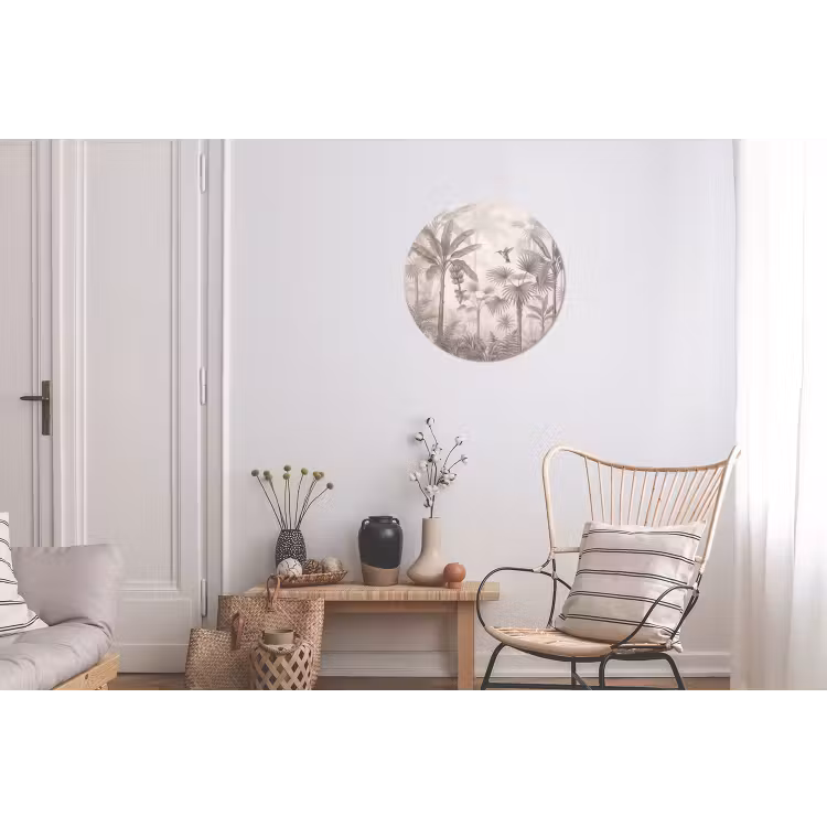 Jungle - Banenboom - Kolibrie - Beige Wandcirkel aluminium klein -woonkamer