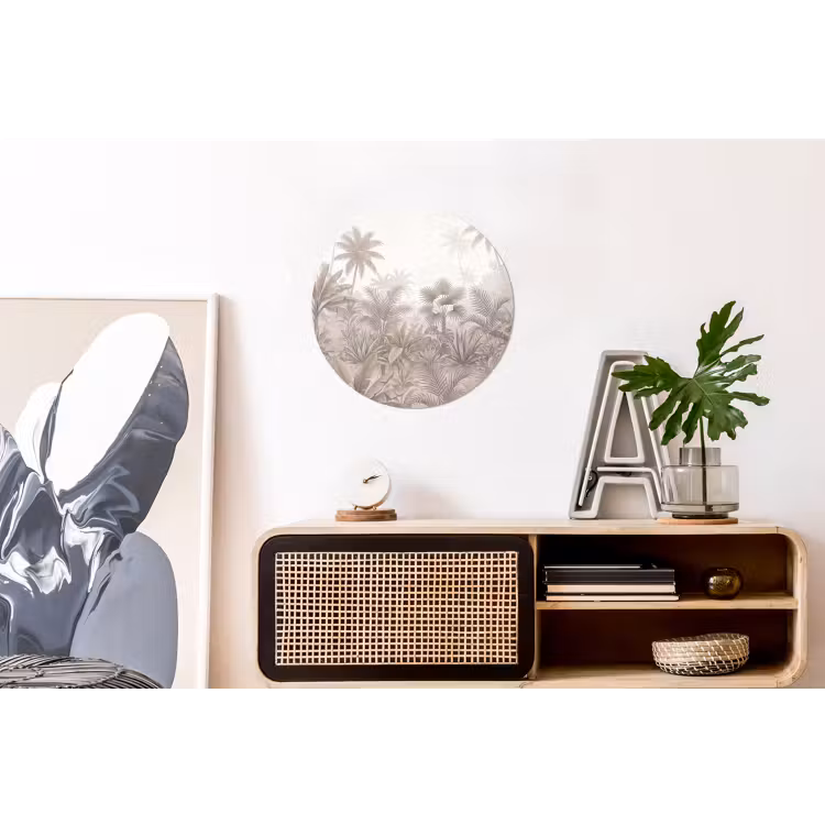 Jungle - Tropisch - Natuur -Vintage - Beige Wandcirkel aluminium klein -kantoor