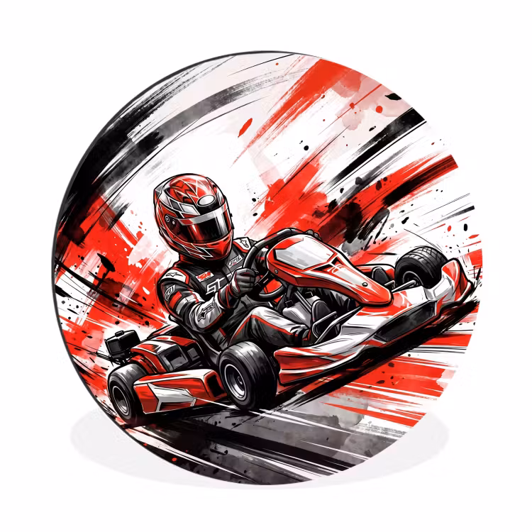 Kart - Coureur - Snelheid - Rood Wandcirkel aluminium klein -3d