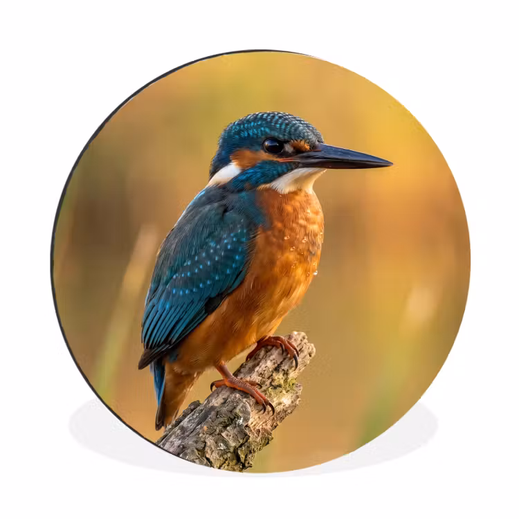IJsvogel - Tak - Water - Kleurrijk - Levendig Wandcirkel aluminium klein -3d