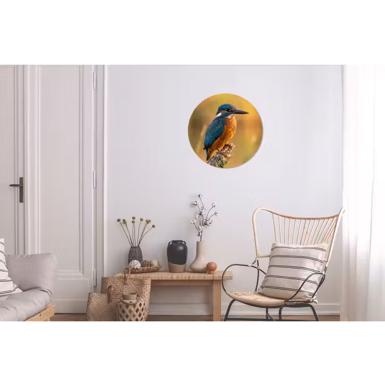 IJsvogel - Tak - Water - Kleurrijk - Levendig Wandcirkel aluminium klein -woonkamer