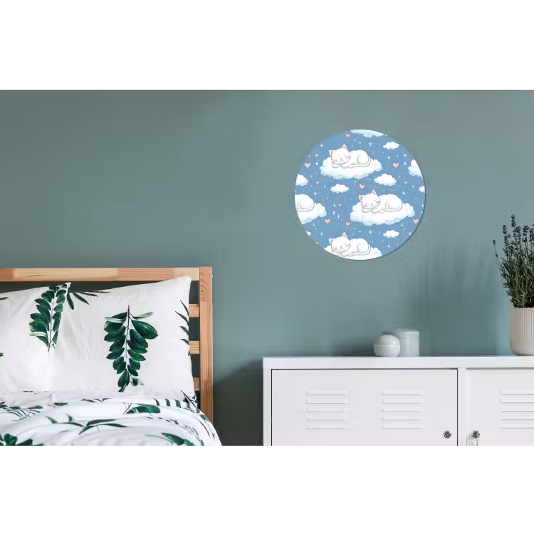 Kitten - Wolken - Blauw Wandcirkel aluminium klein 190 -slaapkamer