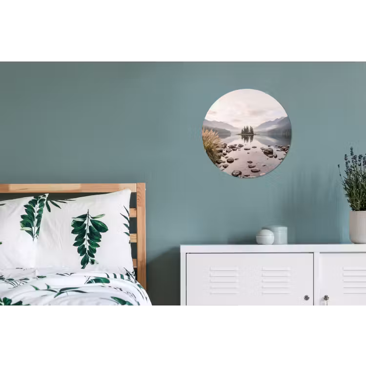 Meer - Bergen - Landschap - Groen Wandcirkel aluminium klein -slaapkamer
