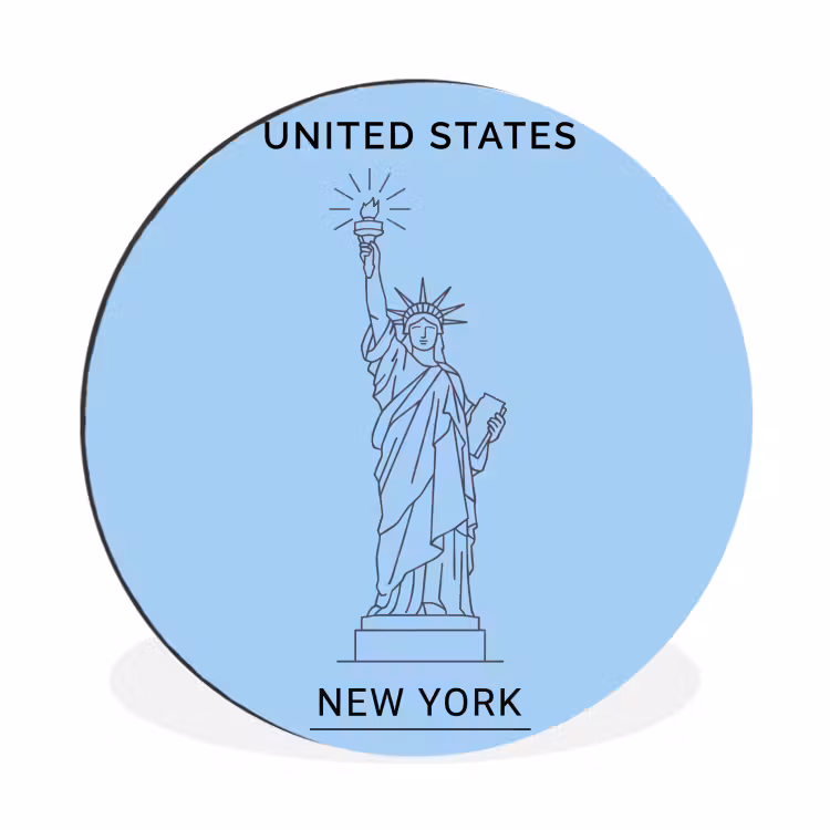 Monument - Vrijheidsbeeld - New York - Minimalistisch - Blauw Wandcirkel aluminium klein -3d