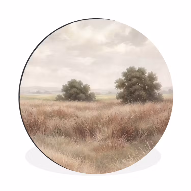 Landschap - Minimalistisch - Beige Wandcirkel aluminium klein -3d