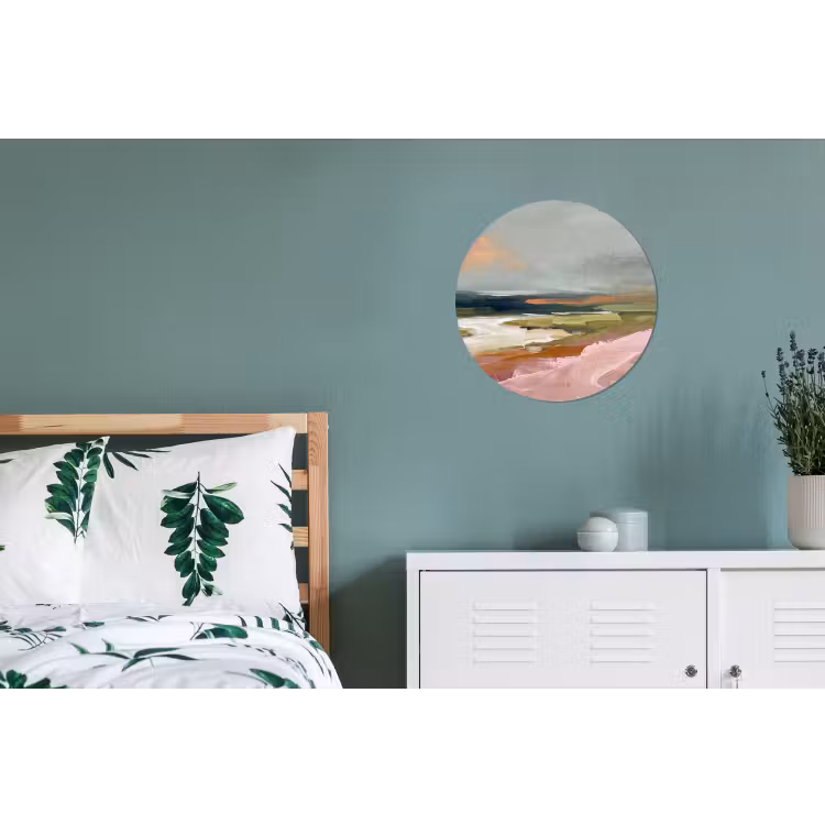 Landschap - Rivier - Abstract - Roze - Groen Wandcirkel aluminium klein -slaapkamer