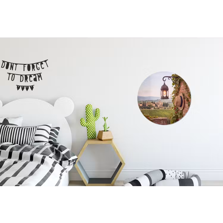 Lantaarn - Wijngaard - Landschap - Italiaans Wandcirkel aluminium klein -kinderkamer