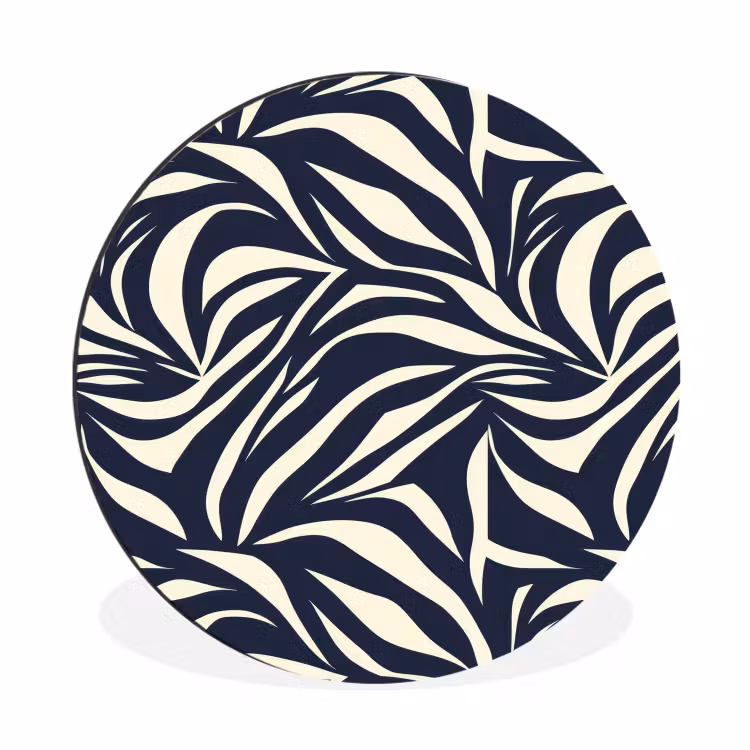 Bladvormen - Blauw - Patroon - Wit Wandcirkel aluminium klein 190 -3d