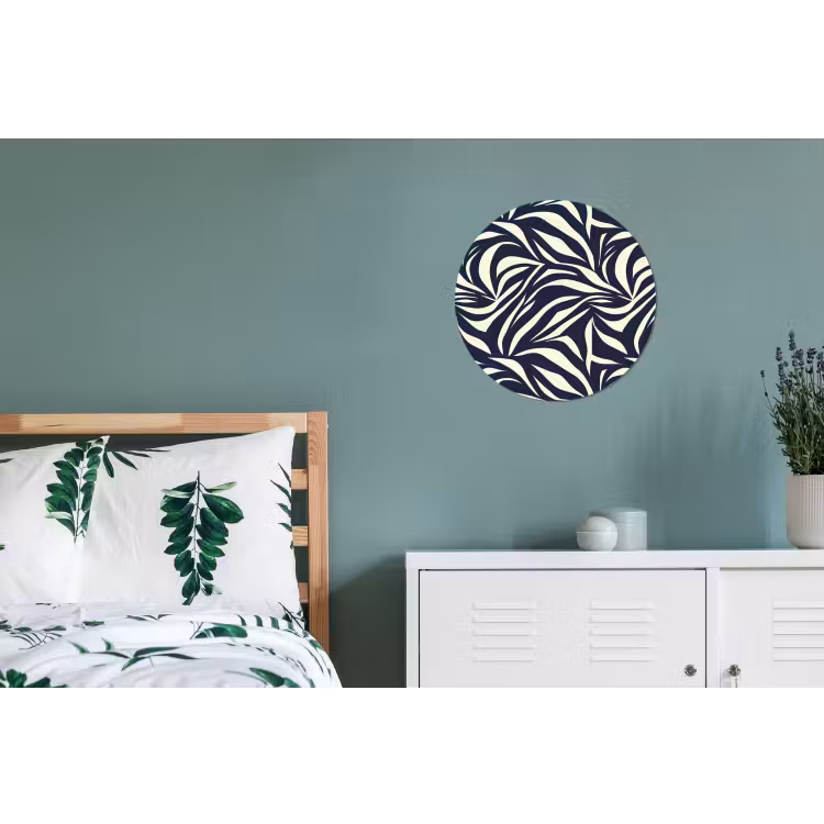 Bladvormen - Blauw - Patroon - Wit Wandcirkel aluminium klein 190 -slaapkamer