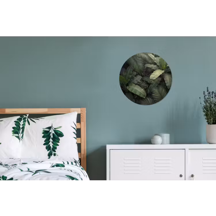 Bladeren - Groen - Tropisch - Natuur Wandcirkel aluminium klein -slaapkamer