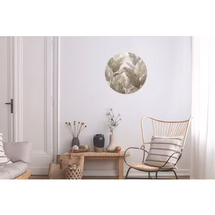 Bladeren - Tropisch - Natuur - Abstract - Beige Wandcirkel aluminium klein -woonkamer