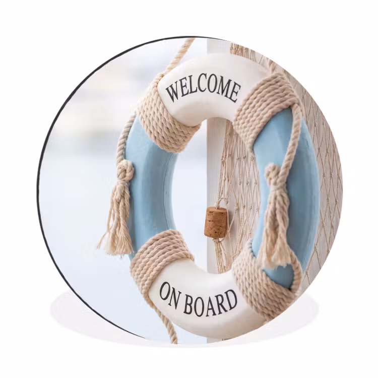 Reddingsboei - Maritiem - Welkom - Blauw - Wit Wandcirkel aluminium klein -3d