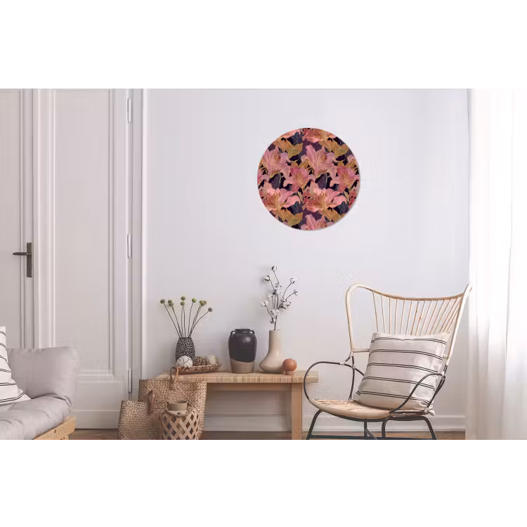 Lelies - Patroon - Roze - Goud Wandcirkel aluminium klein 190 -woonkamer